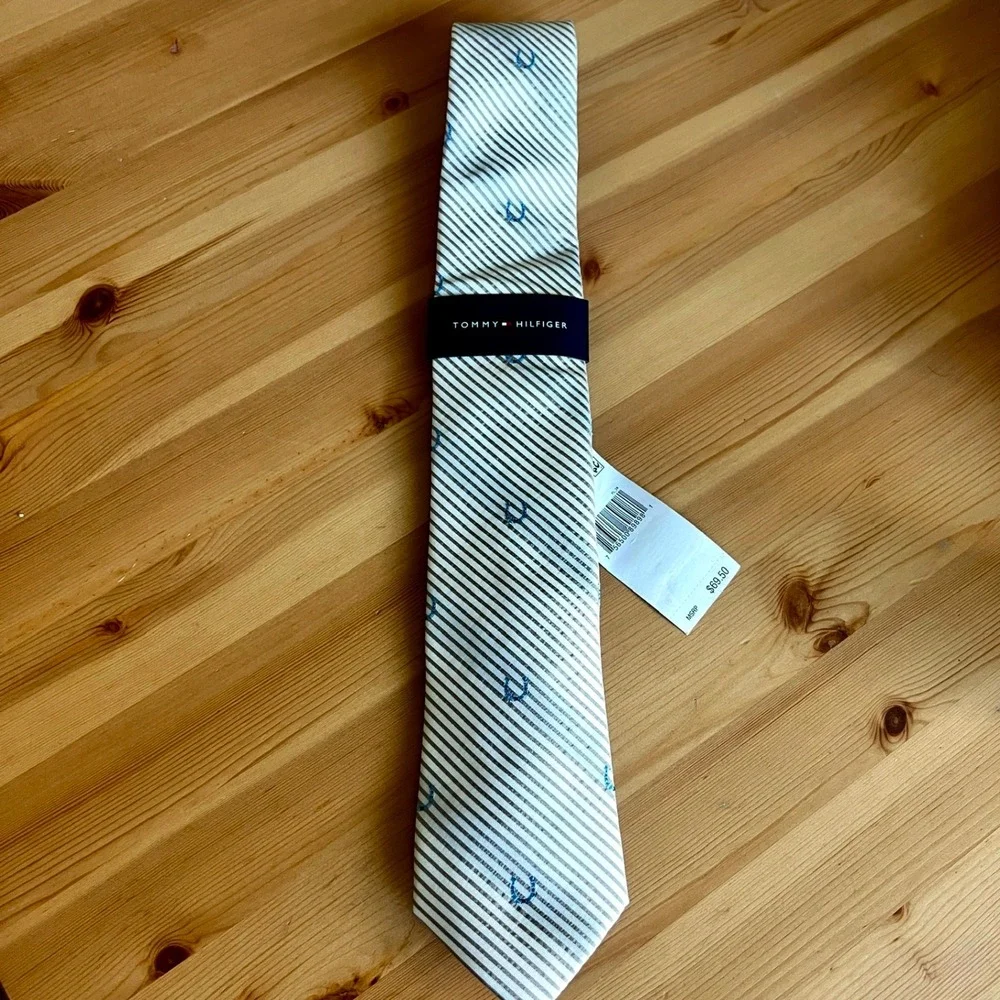 Tommy Hilfiger Striped Tie Blue Horseshoe Print Silk Blend Casual‎ 0020 $69.50